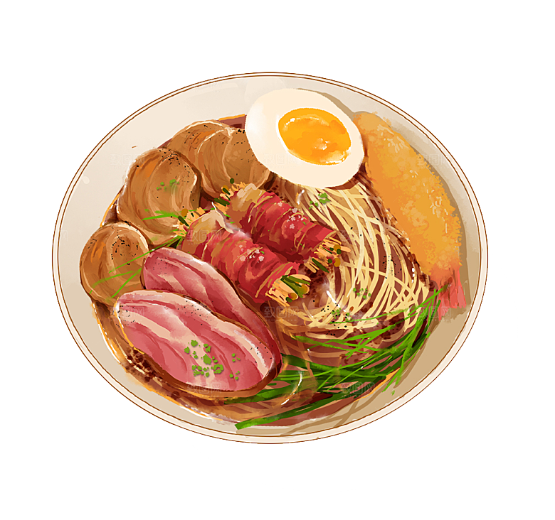 日式料理拉面面条寿司手绘汤面食物美食素材