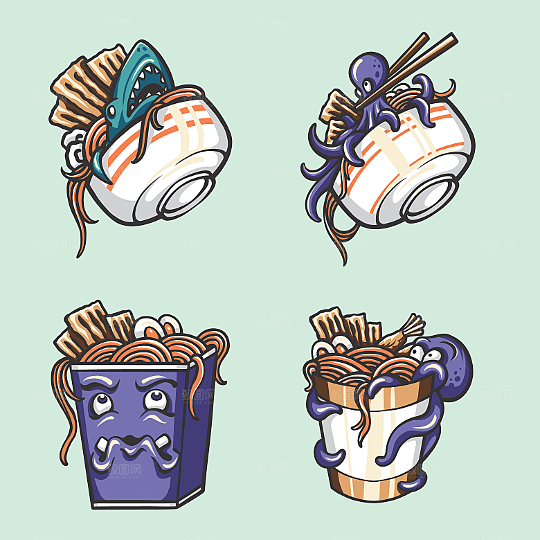 手绘潮流炫酷日式和风鬼面具怪兽插画印花