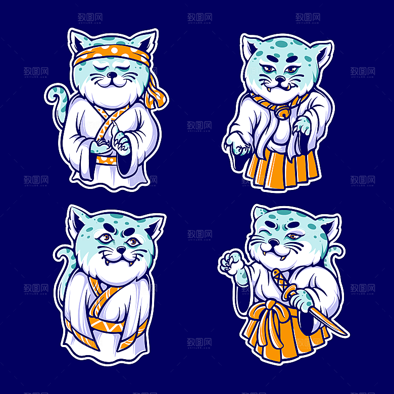 手绘潮流炫酷日式和风鬼面具怪兽插画印花