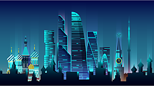 城市地标建筑矢量剪影素材蓝色城市