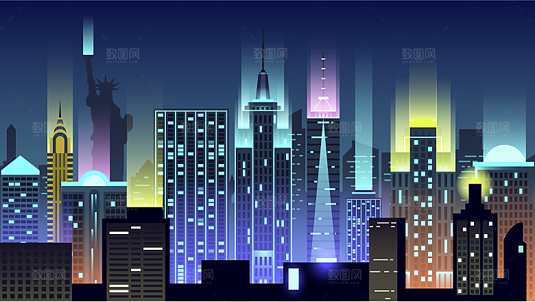 城市地标性建筑矢量剪影素材