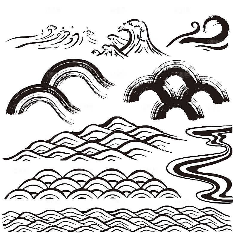 矢量中式波浪素材