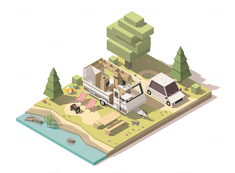 矢量户外营地场景插画