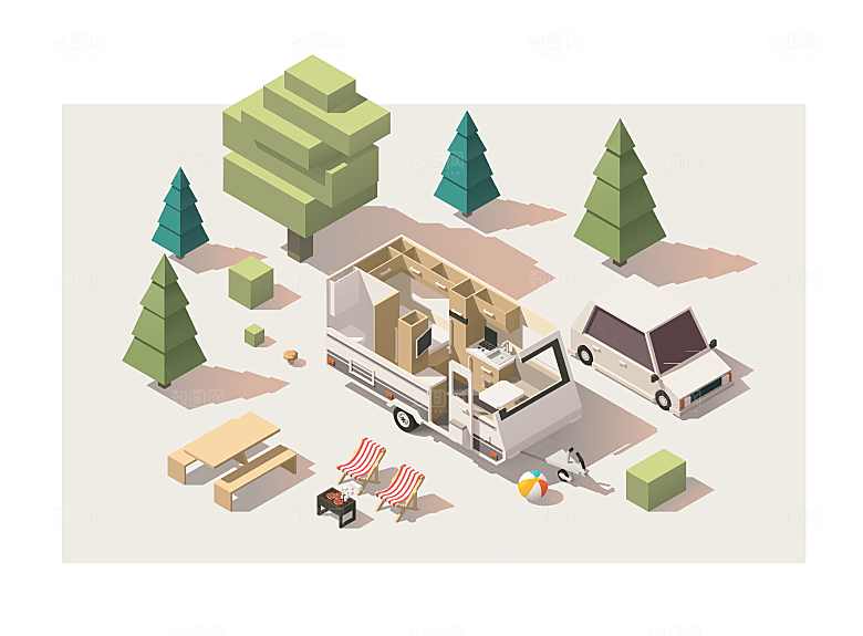 矢量户外营地场景插画