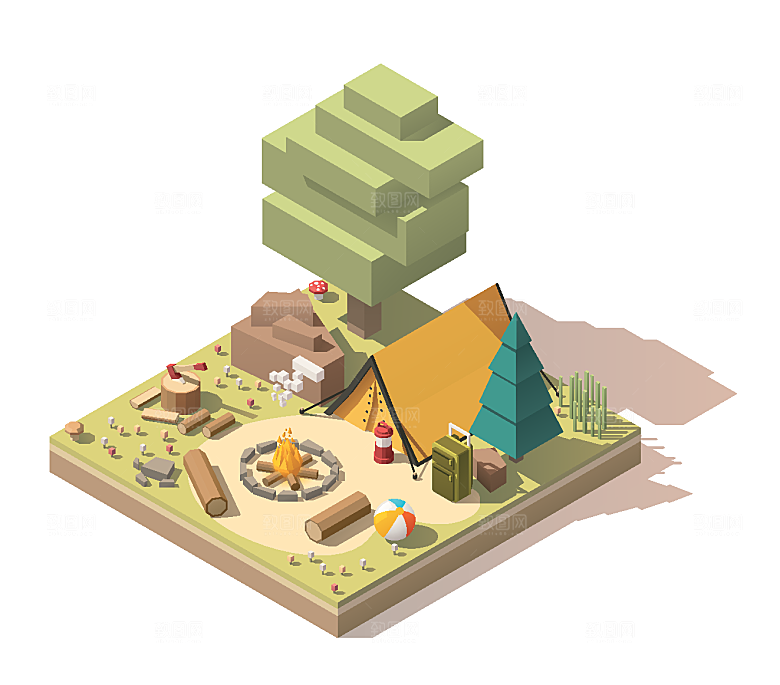 矢量户外营地场景插画