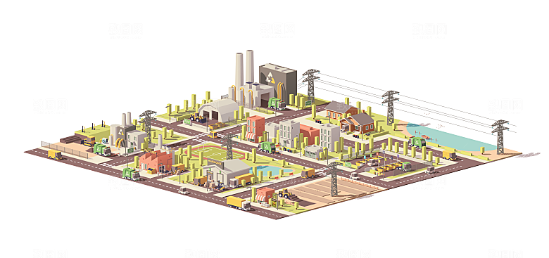 矢量城市建筑3D场景