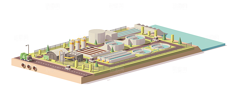 城市工业建筑3D场景插画