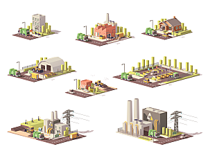 城市工业建筑3D场景插画