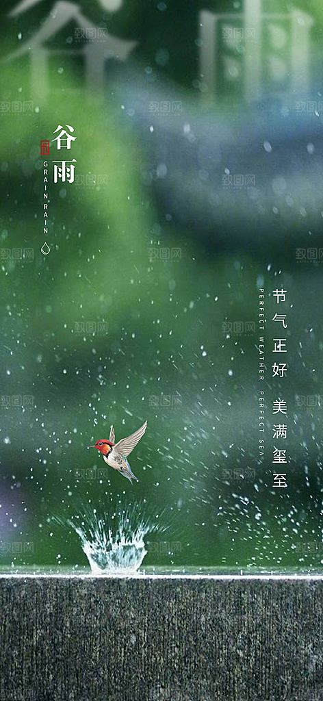 春日节气谷雨彩色创意海报