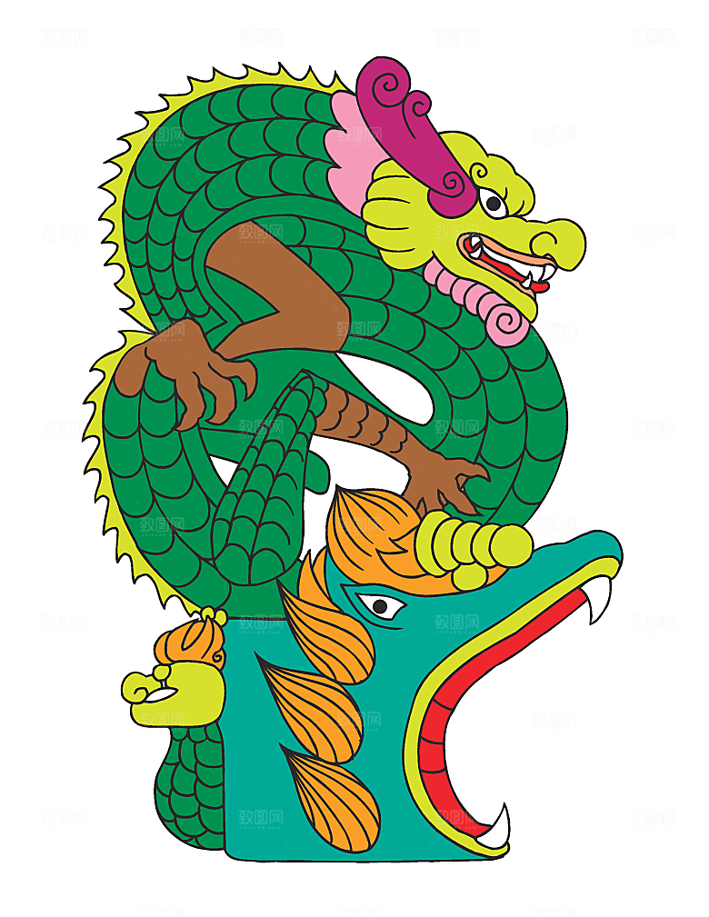 中国风龙纹龙年吉祥双龙戏珠蛟龙神兽