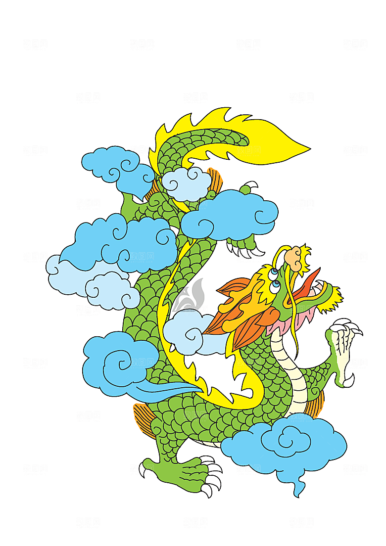 中国风龙纹龙年吉祥双龙戏珠蛟龙神兽新年图