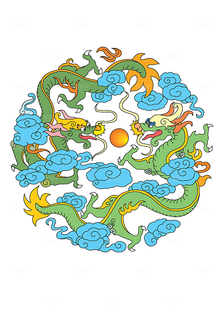 中国风龙纹龙年吉祥双龙戏珠蛟龙神兽新年图
