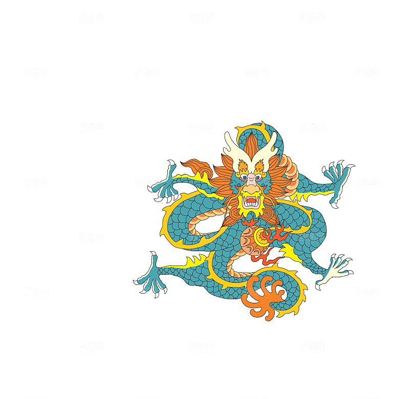 中国风龙纹龙年吉祥双龙戏珠蛟龙神兽新年图