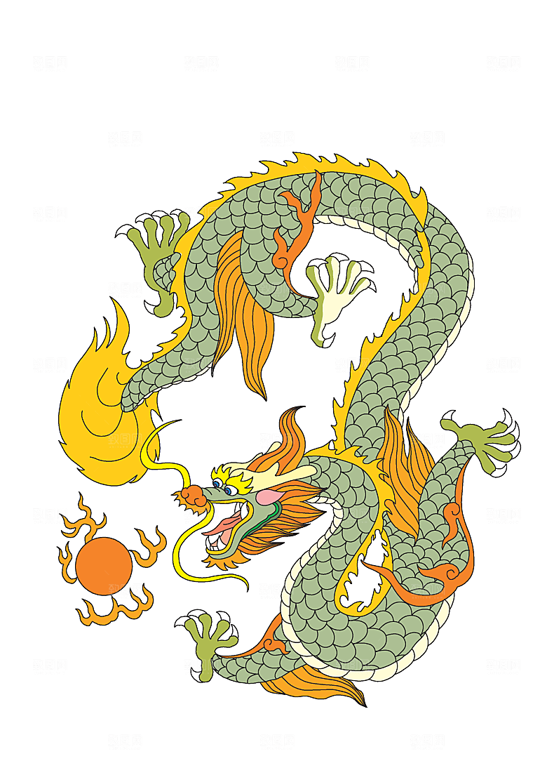 中国风龙纹龙年吉祥双龙戏珠蛟龙神兽