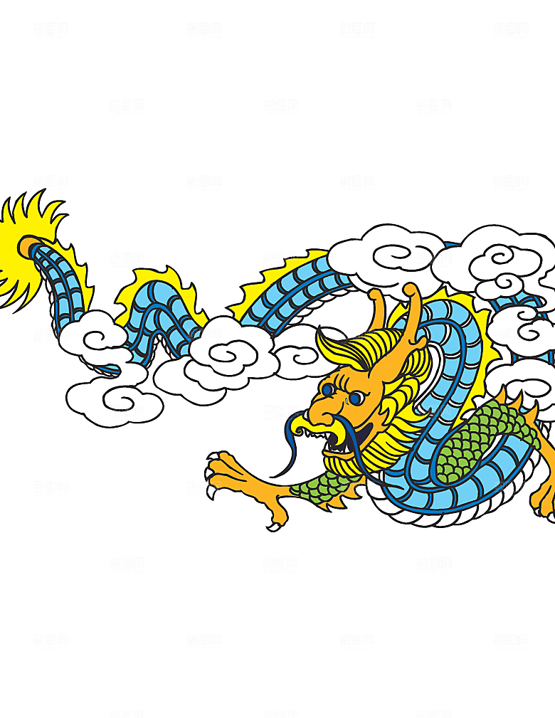 中国风龙纹龙年吉祥双龙戏珠蛟龙神兽