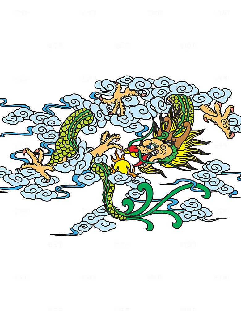 中国风龙纹龙年吉祥双龙戏珠蛟龙神兽