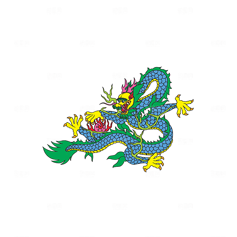 中国风龙纹龙年吉祥双龙戏珠蛟龙神兽