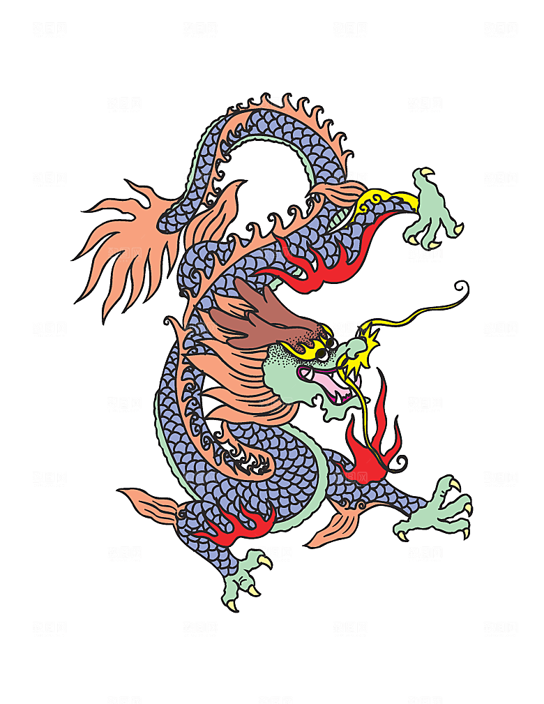 中国风龙纹龙年吉祥双龙戏珠蛟龙神兽