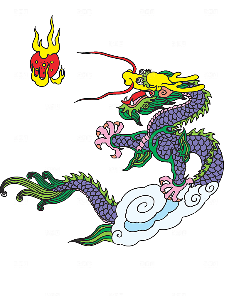 中国风龙纹龙年吉祥双龙戏珠蛟龙神兽