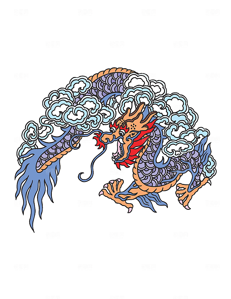 中国风龙纹龙年吉祥双龙戏珠蛟龙神兽