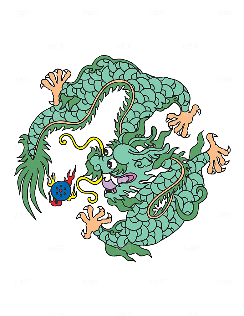 中国风龙纹龙年吉祥双龙戏珠蛟龙神兽新年图