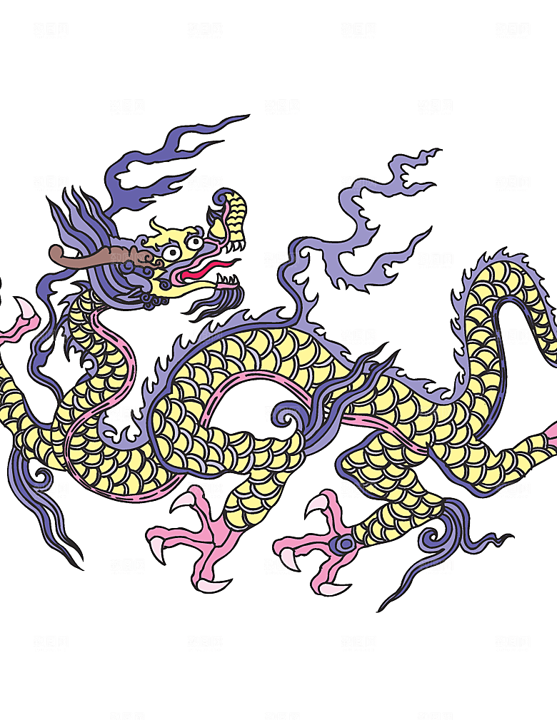 中国风龙纹龙年吉祥双龙戏珠蛟龙神兽新年图