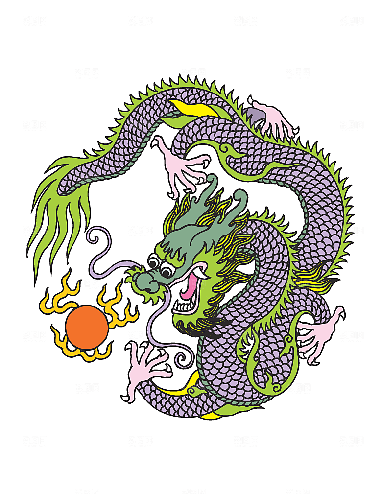 中国风龙纹龙年吉祥双龙戏珠蛟龙神兽新年图