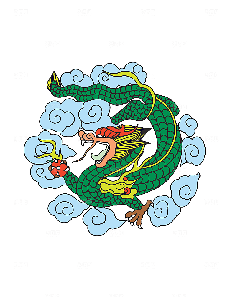 中国风龙纹龙年吉祥双龙戏珠蛟龙神兽
