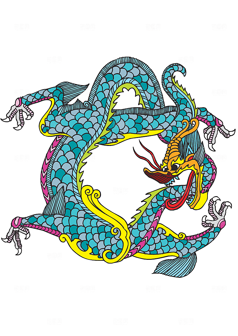 中国风龙纹龙年吉祥双龙戏珠蛟龙神兽