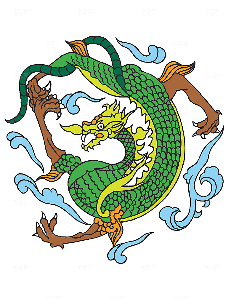 中国风龙纹龙年吉祥双龙戏珠蛟龙神兽
