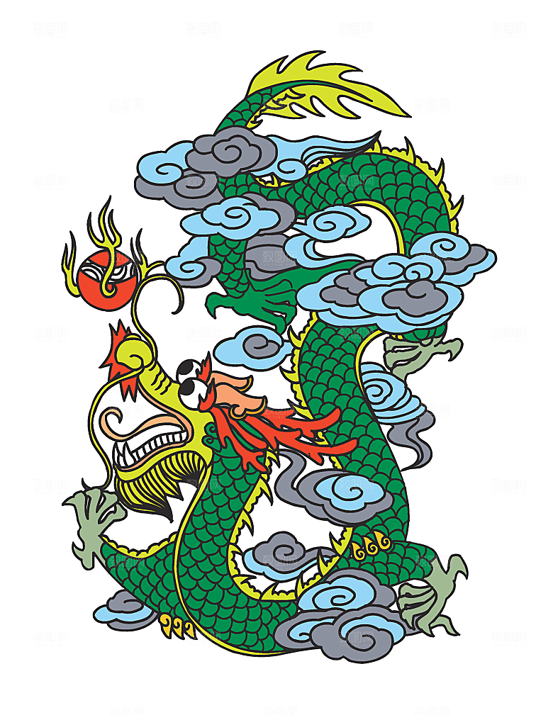 中国风龙纹龙年吉祥双龙戏珠蛟龙神兽