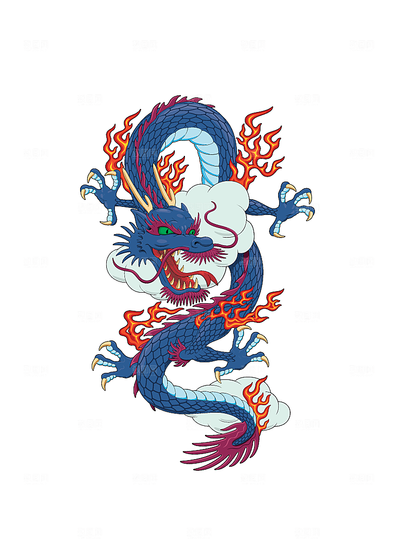 中国风龙纹龙年吉祥双龙戏珠蛟龙神兽新年图