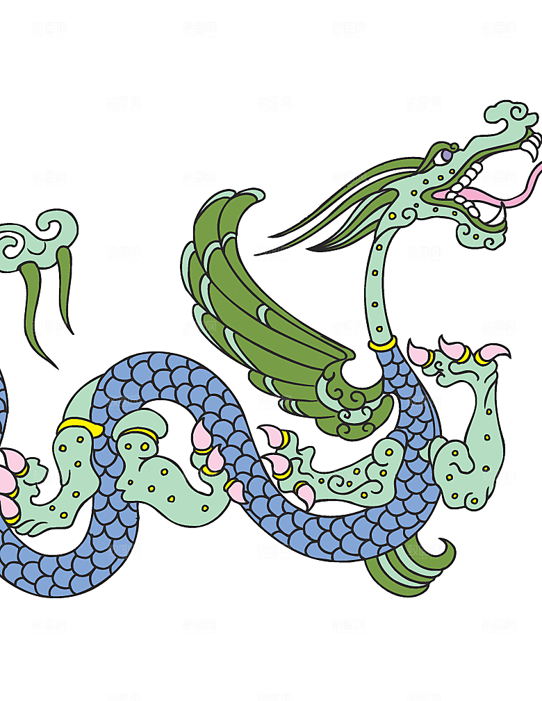 中国风龙纹龙年吉祥双龙戏珠蛟龙神兽新年图