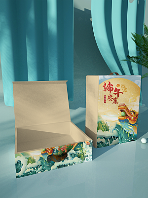 端午节粽子3D高档礼盒样机包装