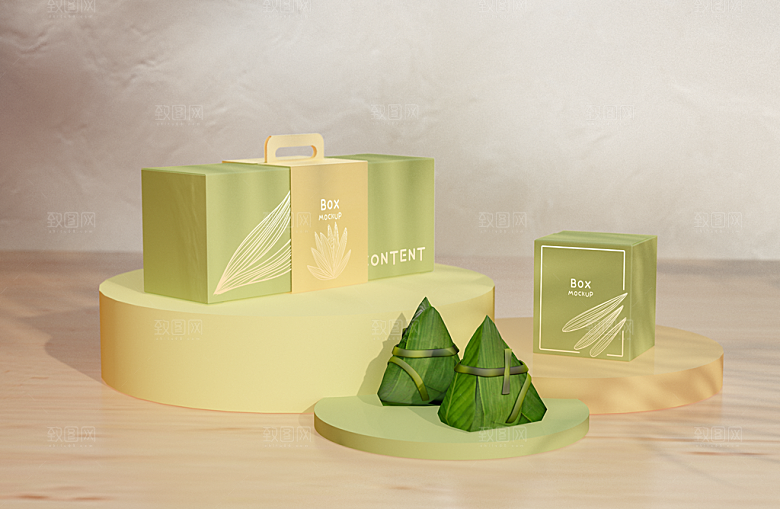端午节粽子3D高档礼盒包装样机