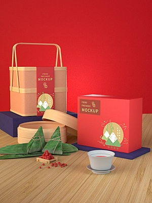 端午节粽子3D高档礼盒包装样机