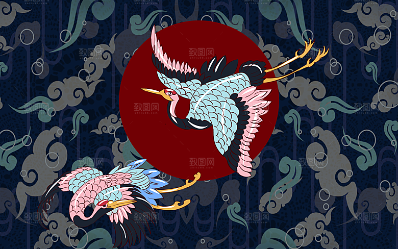 创意中国风白鹤海报背景