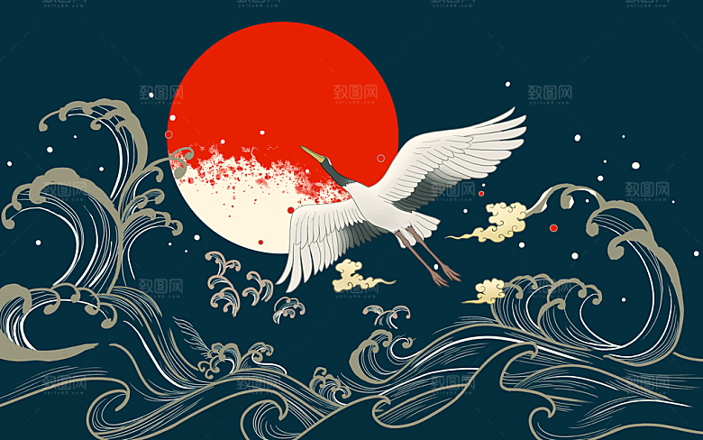 创意中国风白鹤海报背景