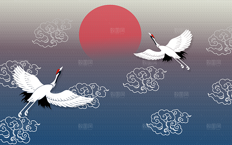 创意中国风白鹤海报背景
