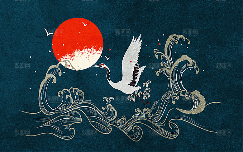 创意中国风白鹤海报背景