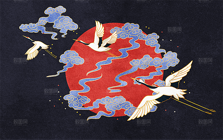 创意中国风白鹤海报背景