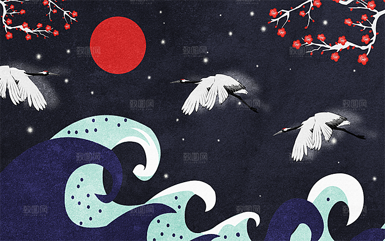 创意中国风白鹤海报背景