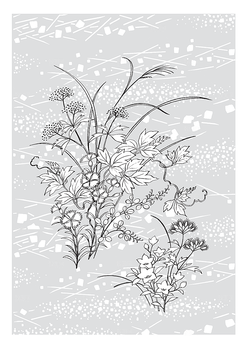 矢量线条手绘鲜花素材