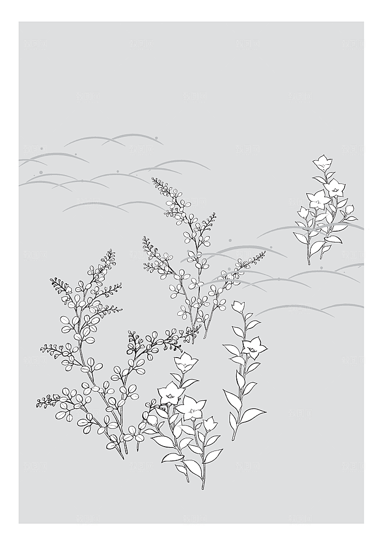 矢量线条手绘鲜花素材