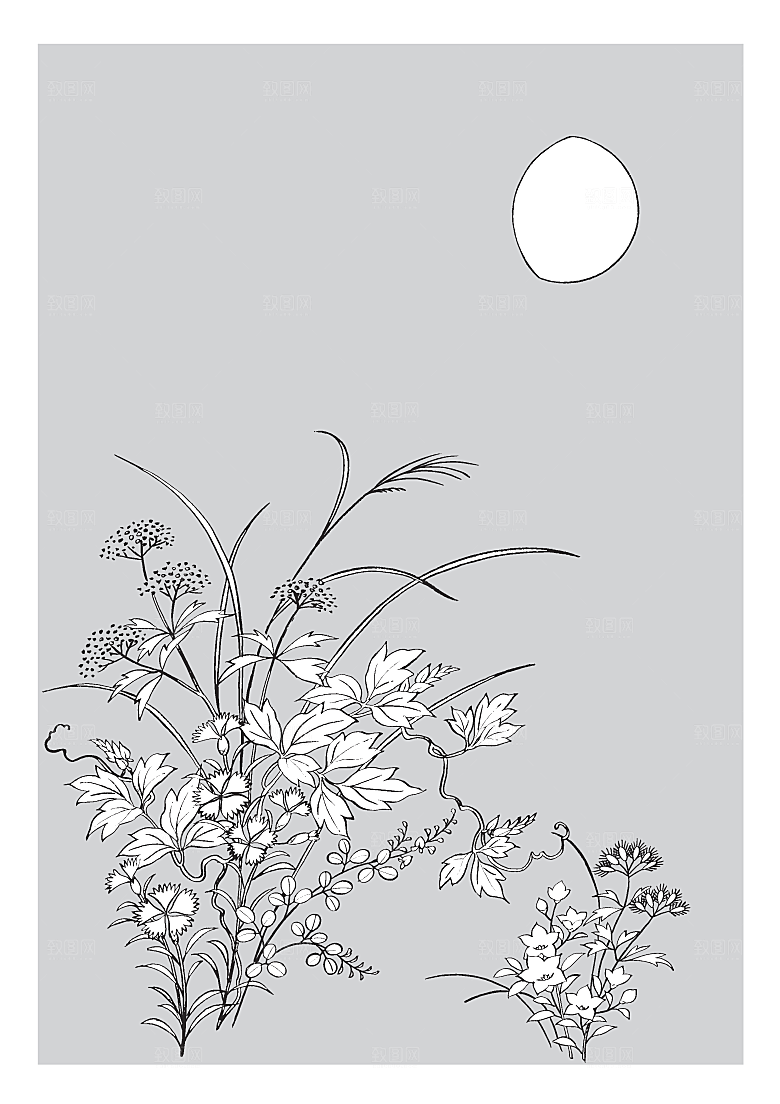 矢量线条手绘鲜花素材