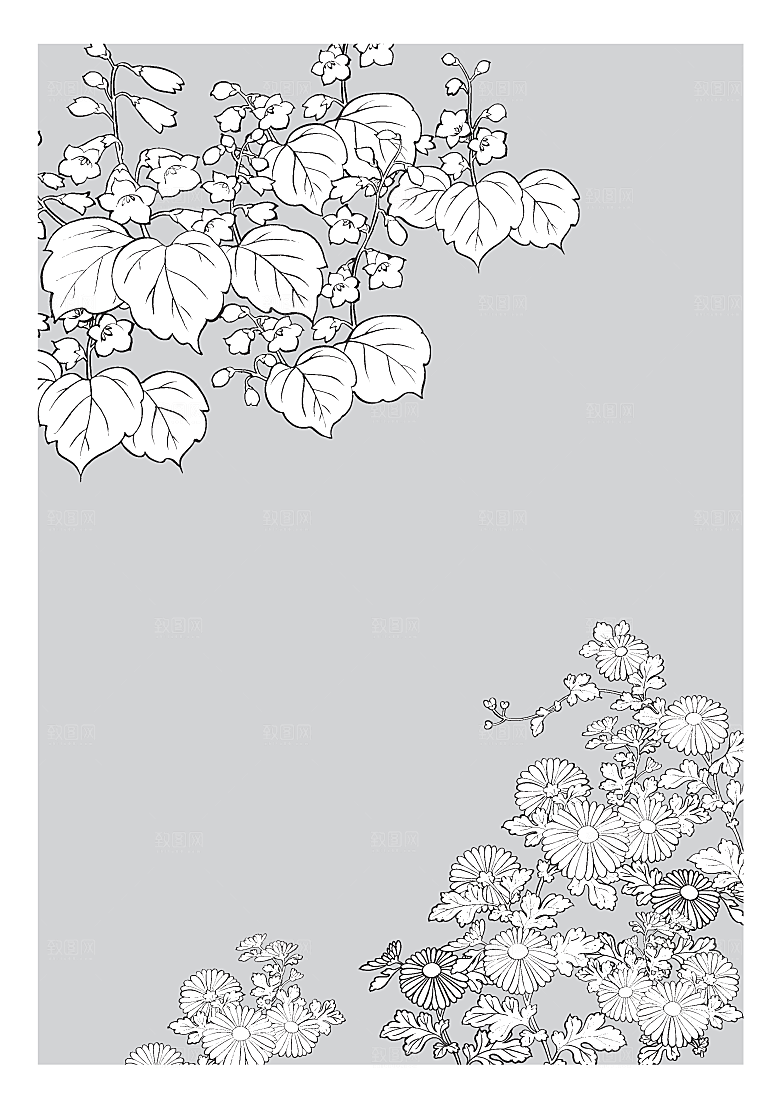 矢量线条手绘鲜花素材