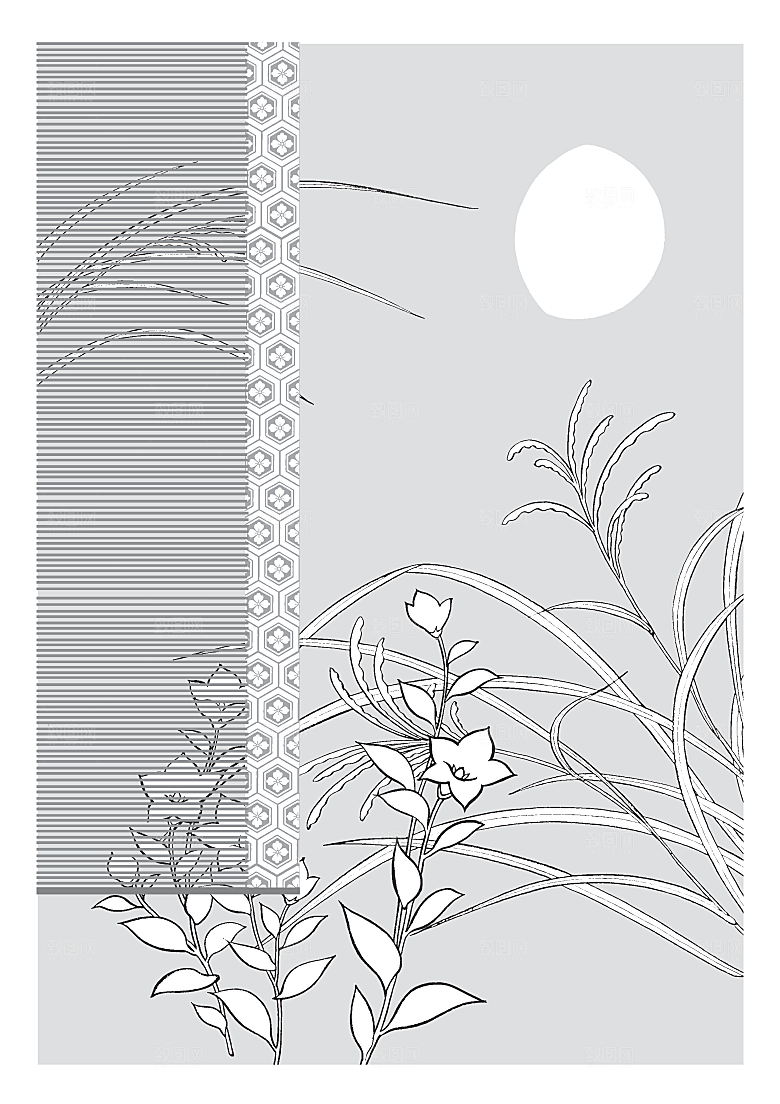 矢量鲜花日系线条花朵