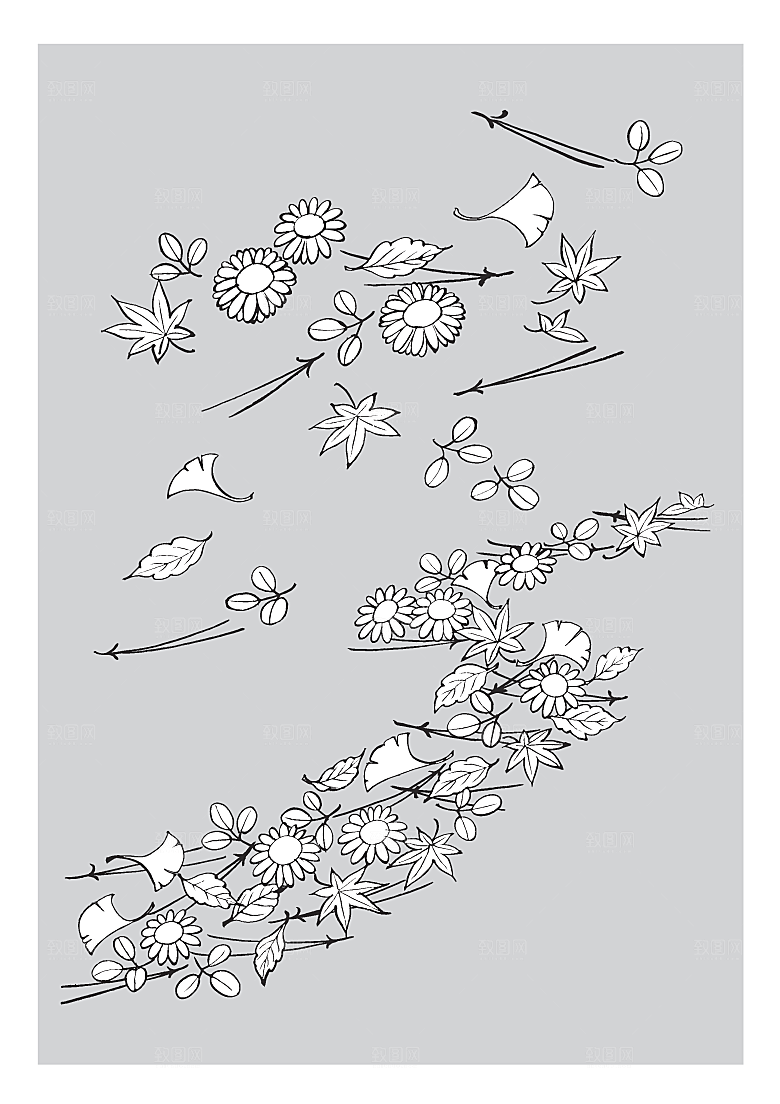 矢量鲜花日系线条花朵