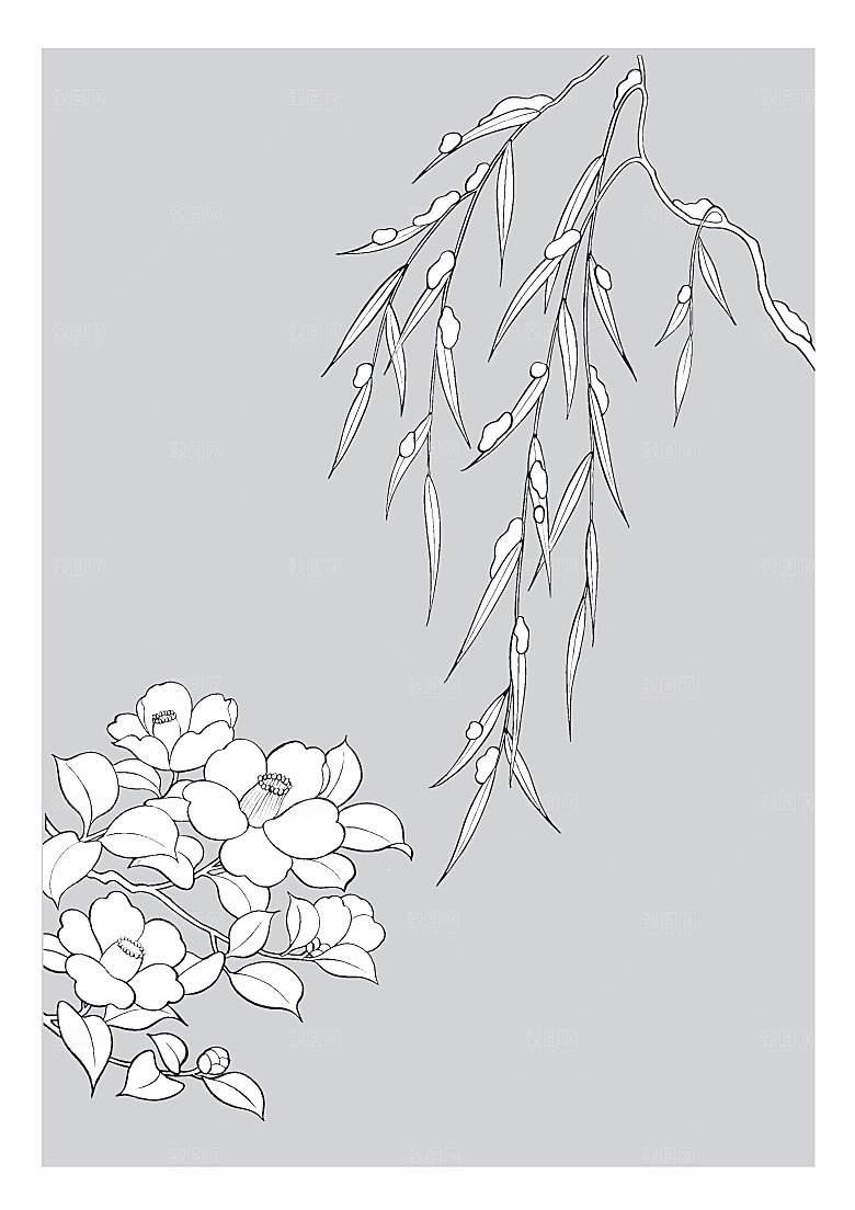 矢量鲜花日系线条花朵