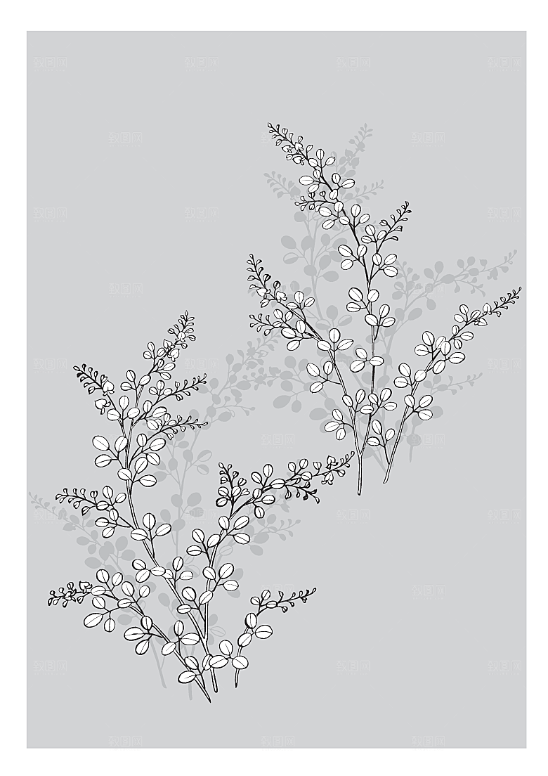 矢量鲜花日系线条花朵